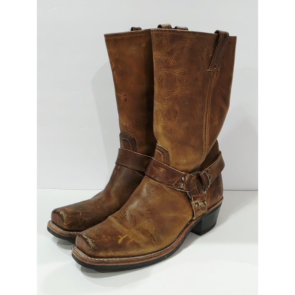 Frye 77300 Tan Brown Leather Boot Riding Moto Harness Women Biker 10 M Used RARE - Picture 5 of 16